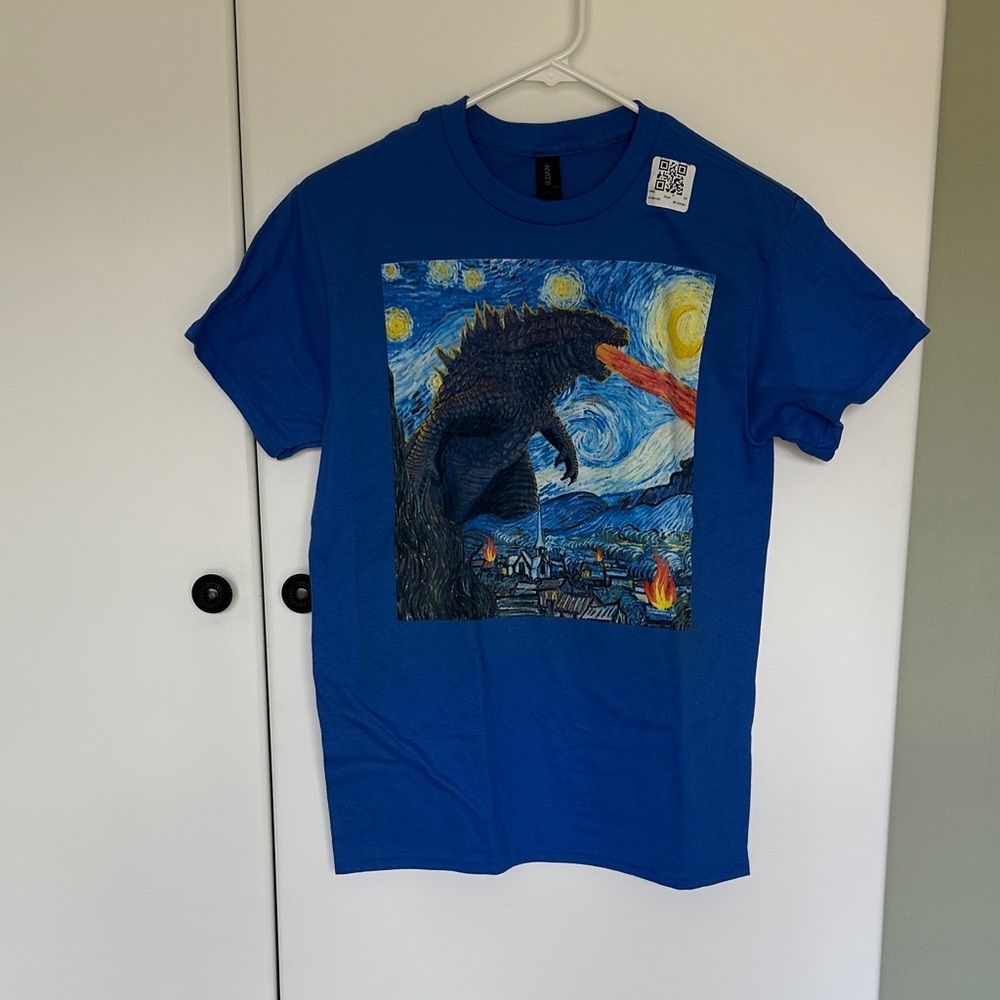 BNWT Godzilla Starry Night Small Blue Tee